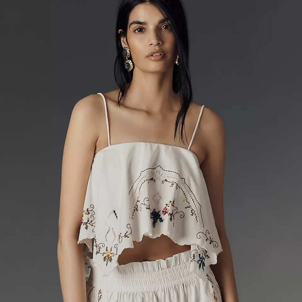 Anthropologie Hanky Crop Cutwork Tank - Picture 4 of 7